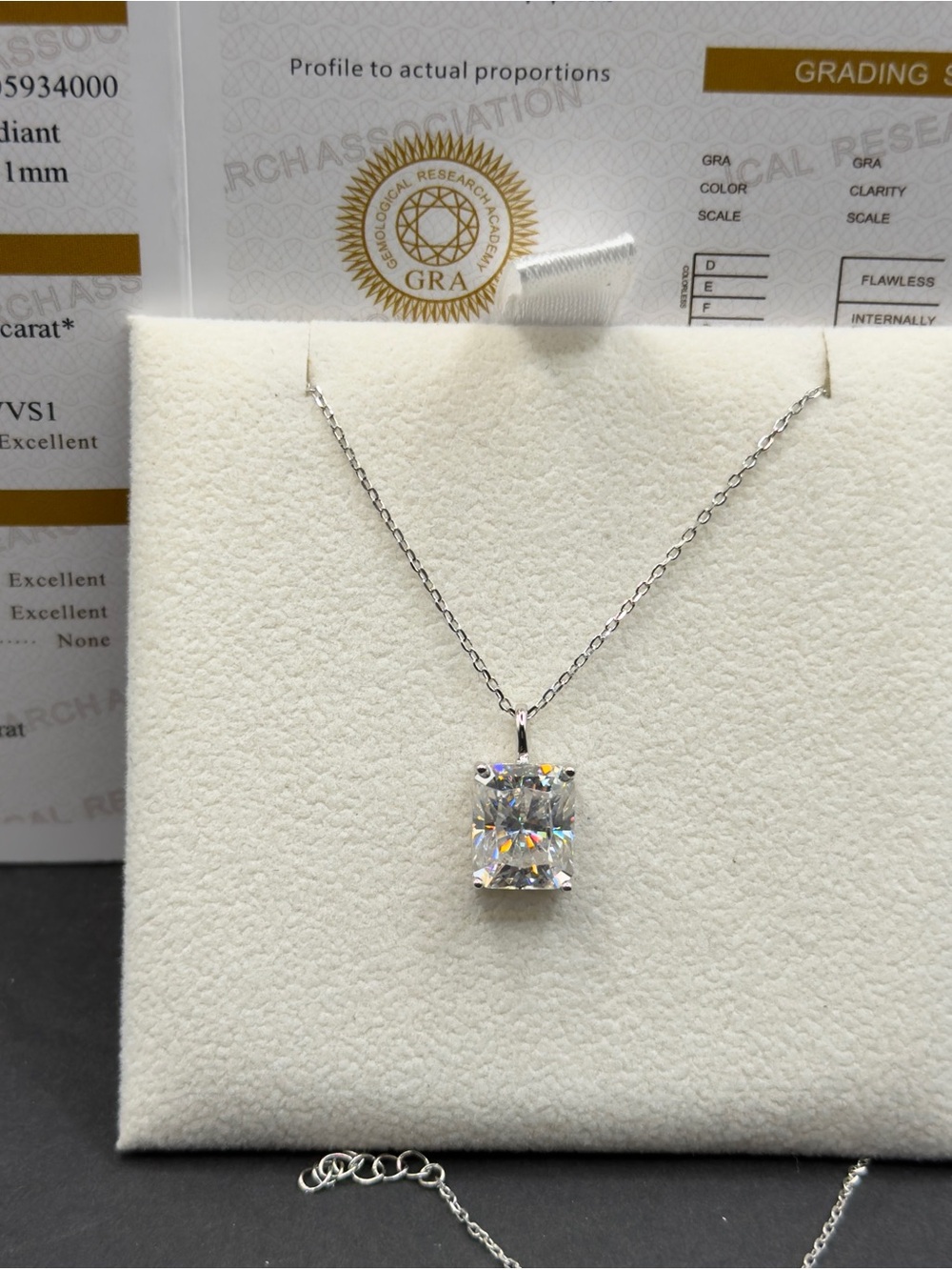 5ct radiant cut real large Moissanite stone vvs1 necklace 16-18”